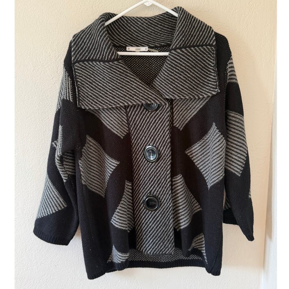 Women's Sioni Wool Black Gray Thick Winter Warm Cardigan Sweater Sz Large